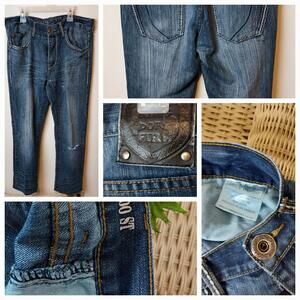 Ring of Fire Jeans Men's 33x32 Blue Denim Dark Wash Slim Fit Straight Leg Retro‎